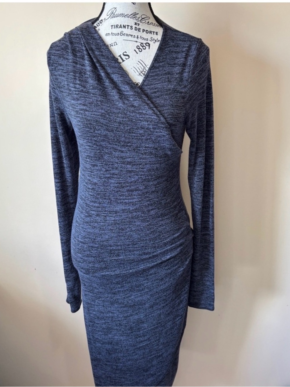 Wilfred Heathered Navy Wrap-Style Long Sleeve Midi Dress